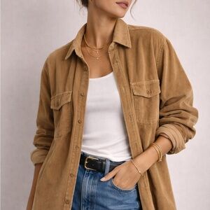 Brown Corduroy Button Down Shirt Oversized Vintage Style Fall Layer Women’s L